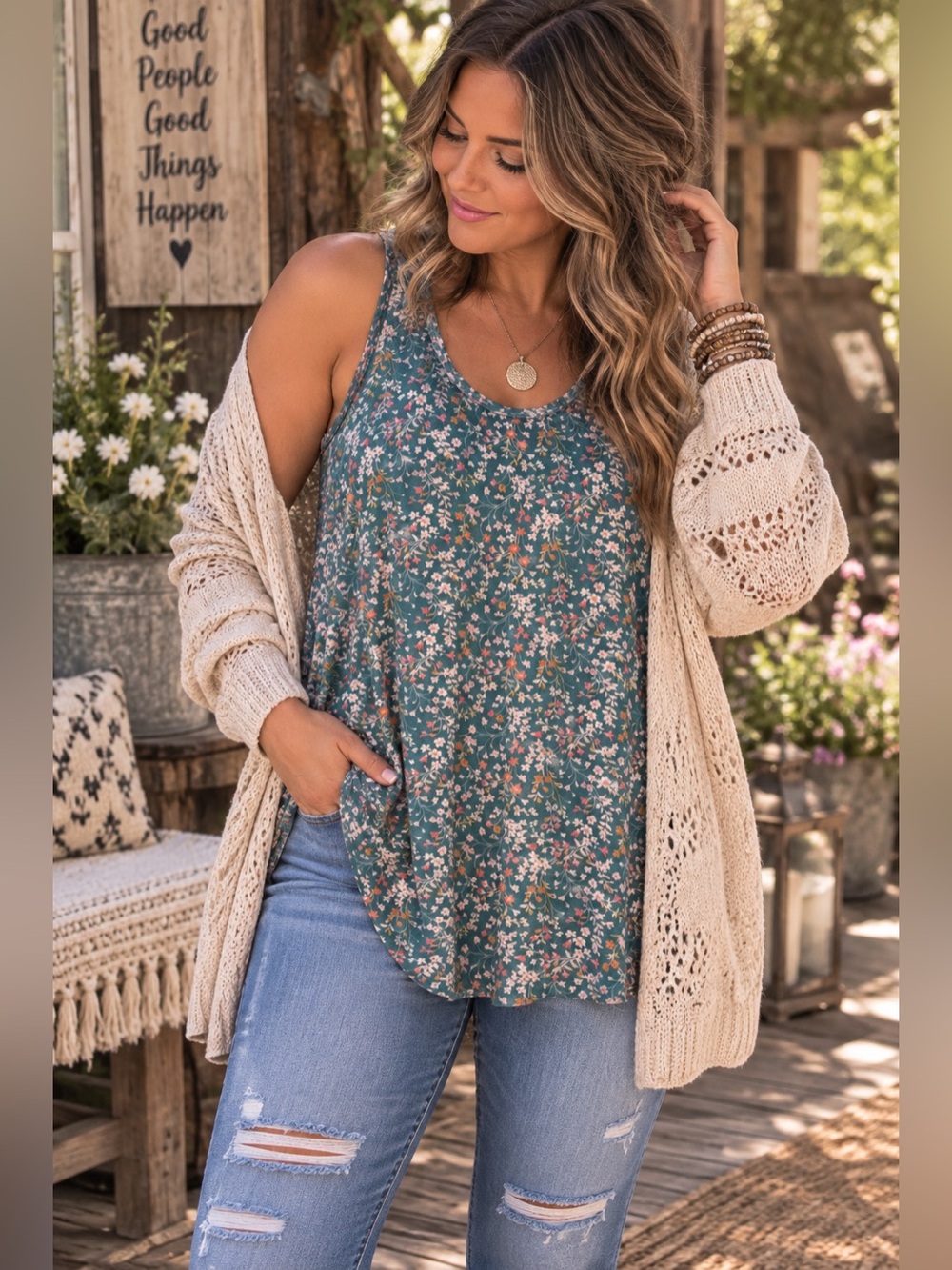 American Eagle Floral Scoop Neck Tank Top - So Soft! | Size Large